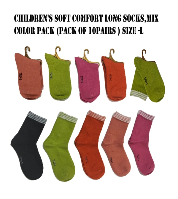 Children'S Soft Comfort Long Socks,Mix Color Pack (Pack Of 10Pairs ) Size -L - Large, 10