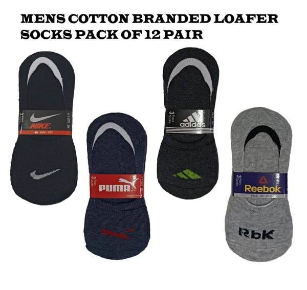 Men Mix Branded Cotton Loafer  Socks, Mix Color Pack Set Of 12 Pair - Free, 12