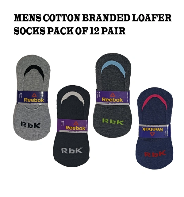 Men Mix Branded Cotton Loafer  Socks, Mix Color Pack Set Of 12 Pair - Free, 12