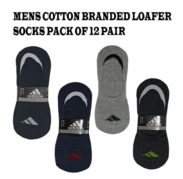 Men Mix Branded Cotton Loafer  Socks, Mix Color Pack Set Of 12 Pair - Free, 12