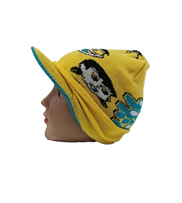 Kids Woolen Caps With Inside Furr Color-Mix Color And Mix Print Pack - For Kids, 6