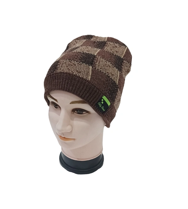 Men Half Beanie Cap With Inside Furr Mix Color Mix Printed - Half Beanie, 6