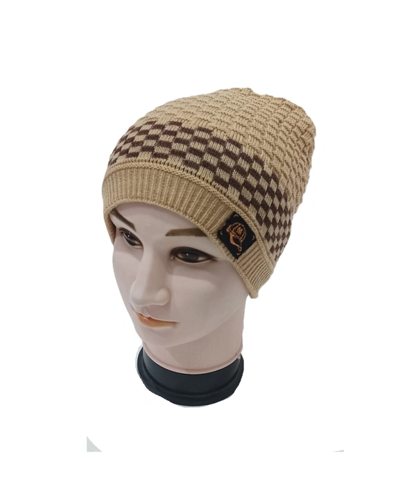 Men Half Beanie Cap With Inside Furr Mix Color Mix Printed - Half Beanie, 6
