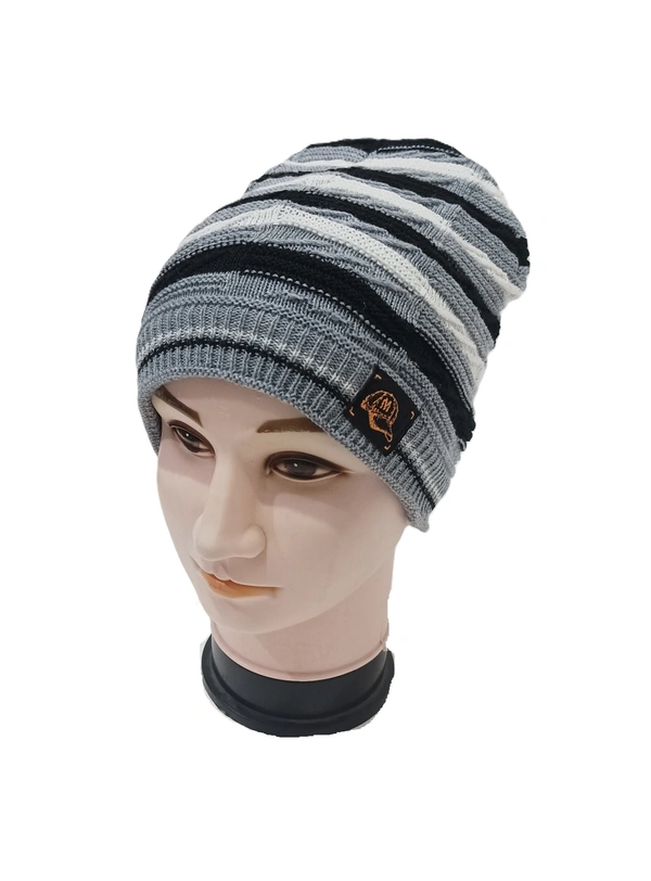 Men Half Beanie Cap With Inside Furr Mix Color Mix Printed - Half Beanie, 6