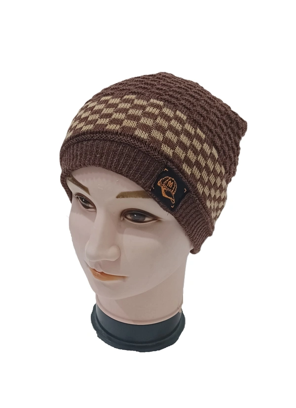 Men Half Beanie Cap With Inside Furr Mix Color Mix Printed - Half Beanie, 6