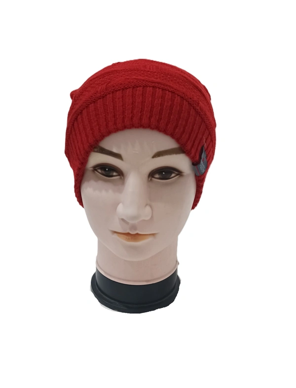 Men Long Beanie Cap With Inside Furr Red  Color Pack Only - Long Beanie, 6