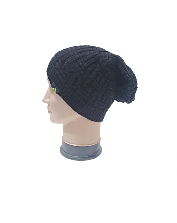 Men Long Beanie Cap Without  Furr  Black  Color Pack Only - Long Beanie, 6