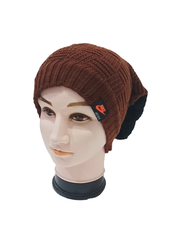 Men Long Beanie Cap With Inside Furr Two Shade  Color Mix Printed Pack Only - Long Beanie, 6