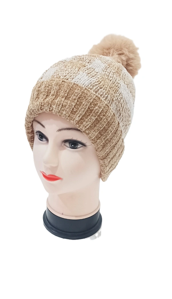 Girls And Ladies Woolen Caps With Inside Furr Mix Color Pack Only - Free, 6