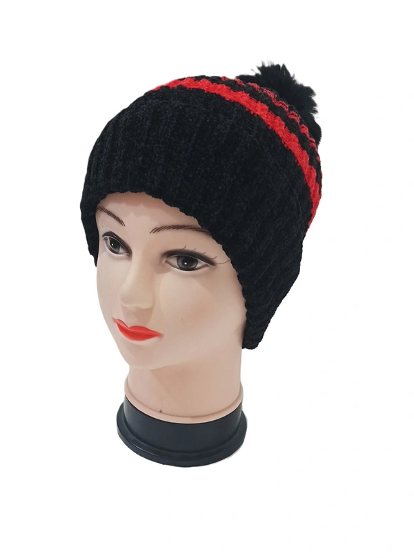 Girls And Ladies Woolen Caps With Inside Furr Mix Color Pack Only - Free, 6