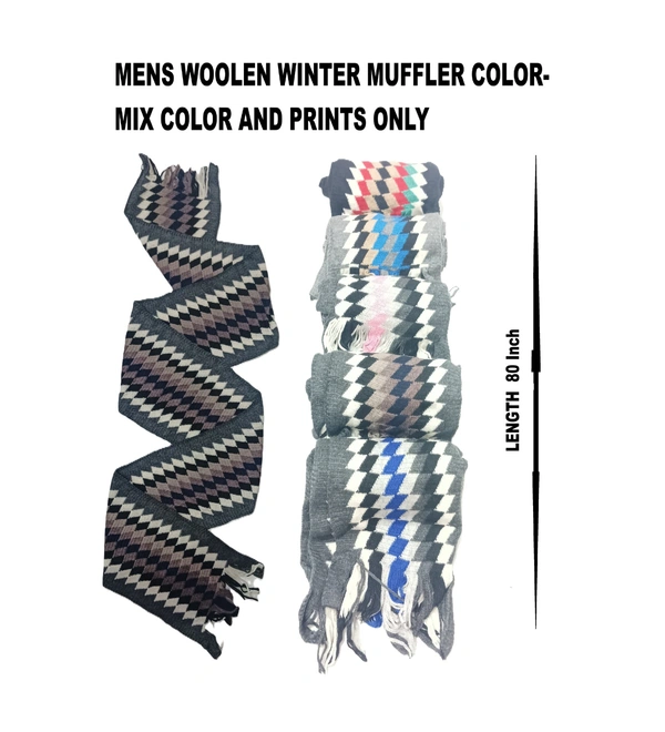 Mens Woolen Winter Muffler Color-Mix Color Pack Only - Free, 6