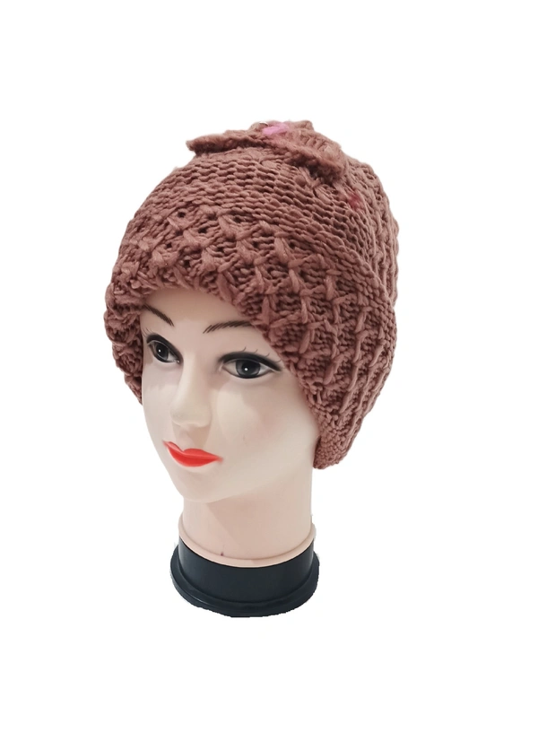 Girls And Ladies Woolen Caps With Inside Furr Mix Color Pack Only - Free, 6