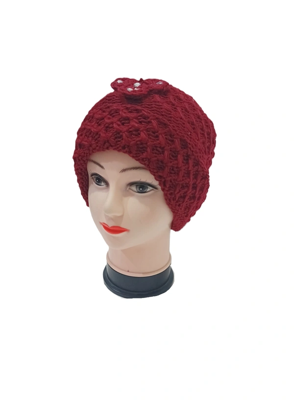 Girls And Ladies Woolen Caps With Inside Furr Mix Color Pack Only - Free, 6