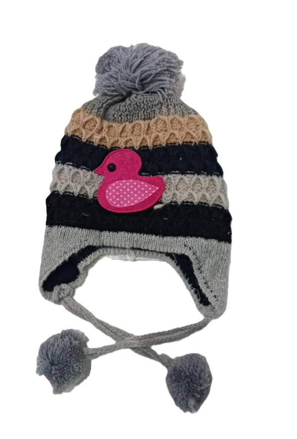 Kids Woolen Caps With Inside Furr And Dori Multi Color Multi Design - For Kids, 6