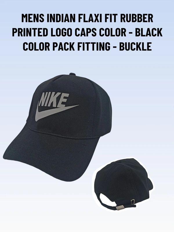 Mens Indian Flaxi Fit Rubber Printed Logo Caps Color - Black Color Pack Fitting - Buckle - Free, 6