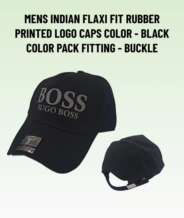 Mens Indian Flaxi Fit Rubber Printed Logo Caps Color - Black Color Pack Fitting - Buckle - Free, 6