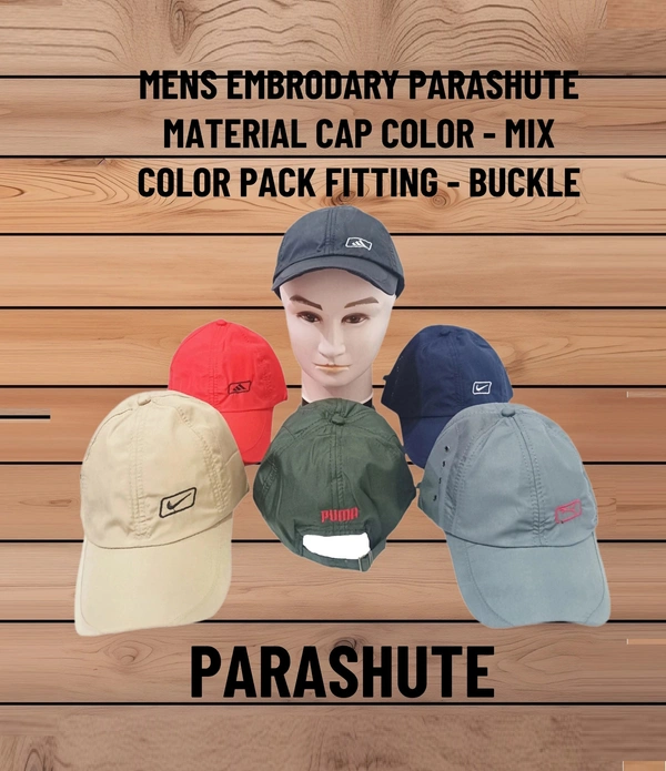 Mens Embrodary Parashute  Material Cap  Color - Mix Color Pack  Fitting - Steel Buckle - Free, 6