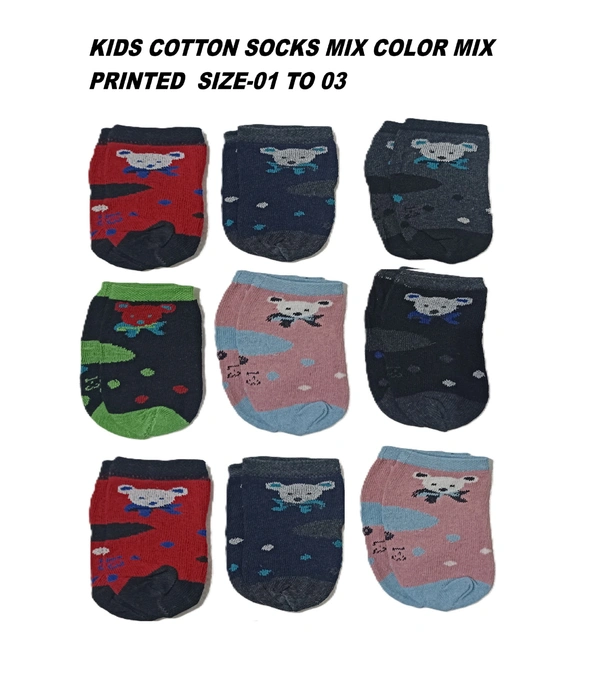 Kids Cotton Mix Color Mix Printed Socks Size 01-03 - 01-03 Years, 12