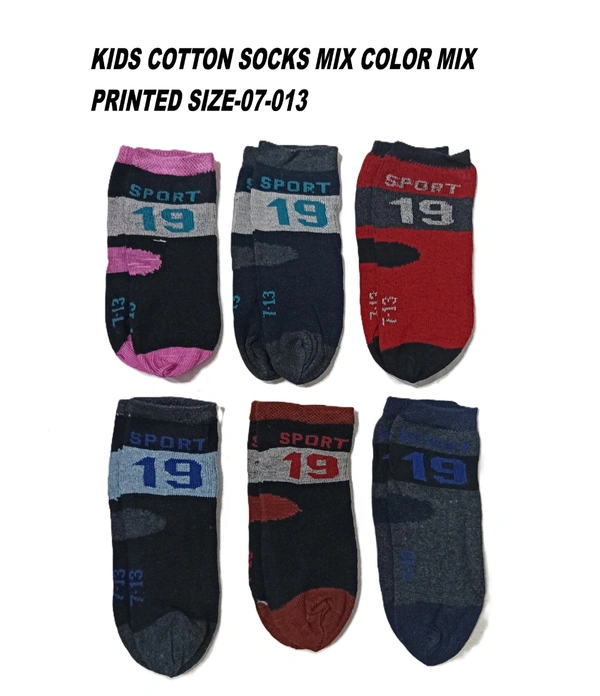 Kids Cotton Mix Color Mix Printed Socks Size 07-13 - 07-13 Years, 12