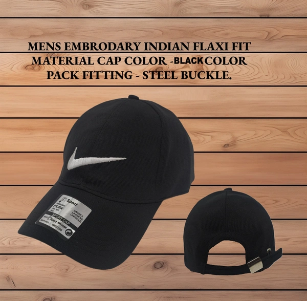 Mens Embrodary Indian Flaxi Fit Meterial Cap Colur Black Colur Pack Fitting .Steel Buckle - Free, 6