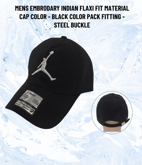 Mens Embrodary Indian Flaxi Fit Material Cap Black Colur Pack Fitting Steel Buckle - Free, 6