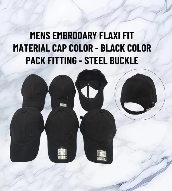 Mens Plain Flaxi Material Cap Colur -Black Pack Fitting -Steel Buckle - Free, 6