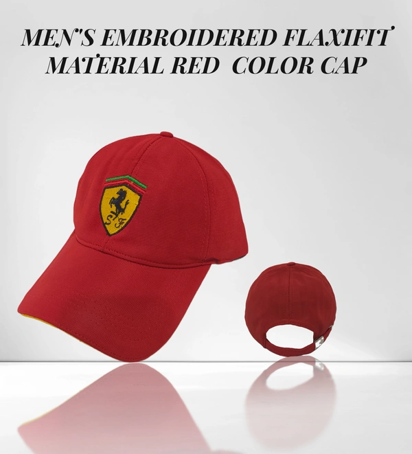Mens Embroidered Flaxi Fit Meterial Red Color Cap - Free, 6