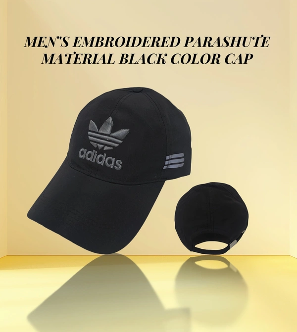 Mens Embroidered Parashut Material Black Color Cap - Free, 6