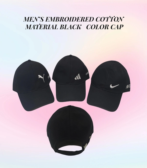 Mens Embroidered Cotton Material Black Color Cap - Free, 6