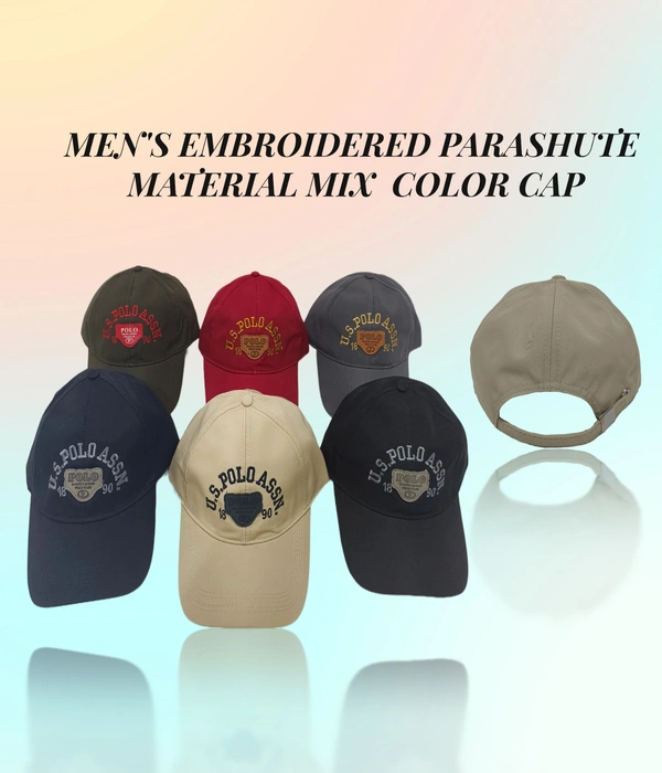 Mens Embroidered Parashut Material Mix Color Cap - Free, 6