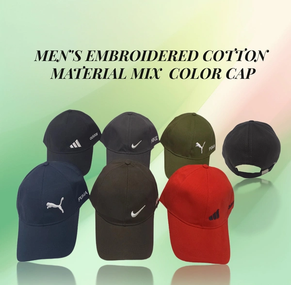 Mens Embroidered Cotton Material Mix Color Cap - Free, 6