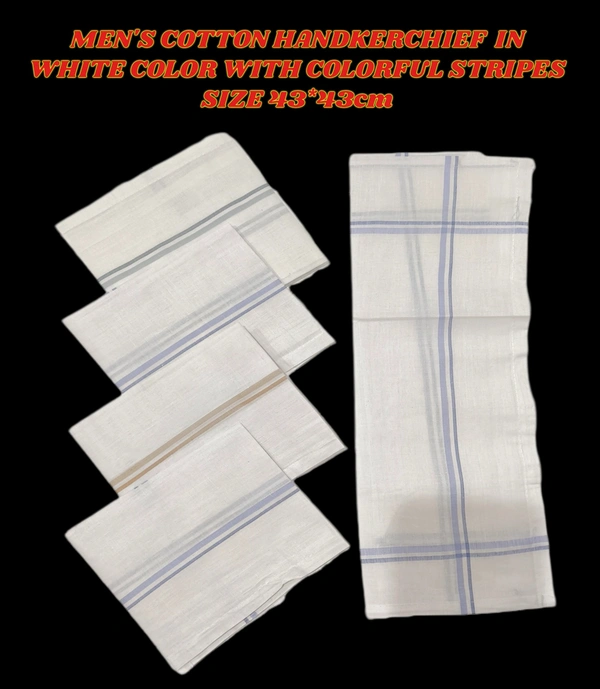 Mens Cotton White Handkerchief With Colorful - 12