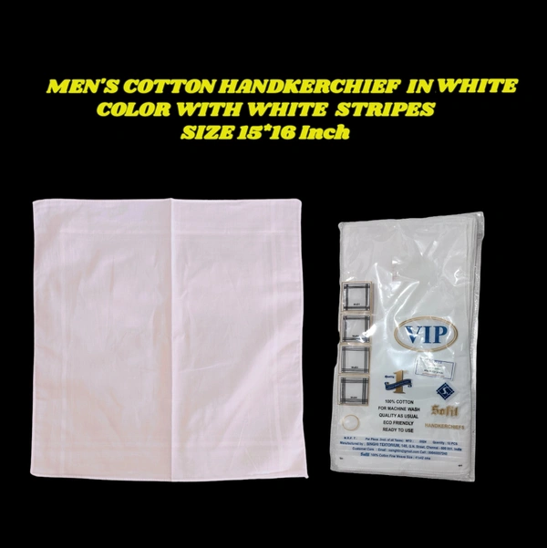Mens Cotton White Color  Super Quality Handkerchief - 12