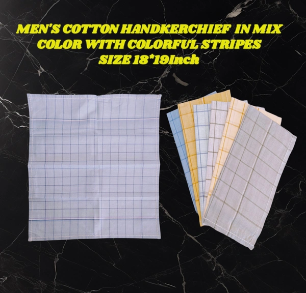 Mens Cotton Check Multi Color Handkerchief Stripes - 12