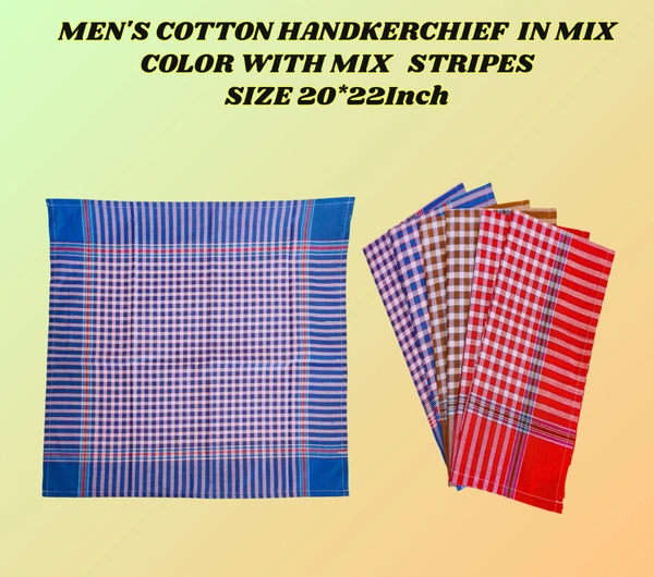Mens Cotton Check Multi Color Handkerchief Stripes - 12