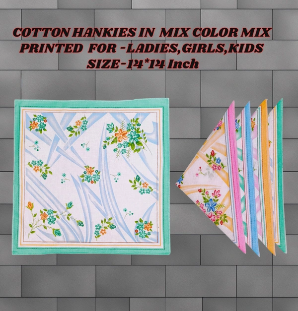 Cotton Hankies Multi Color Multi Printed For Kids Girls Ladies - 12