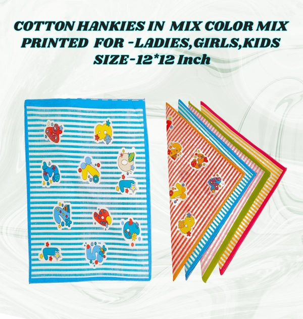 Cotton Multi Color Multi Printed Colorful Hankies - 12