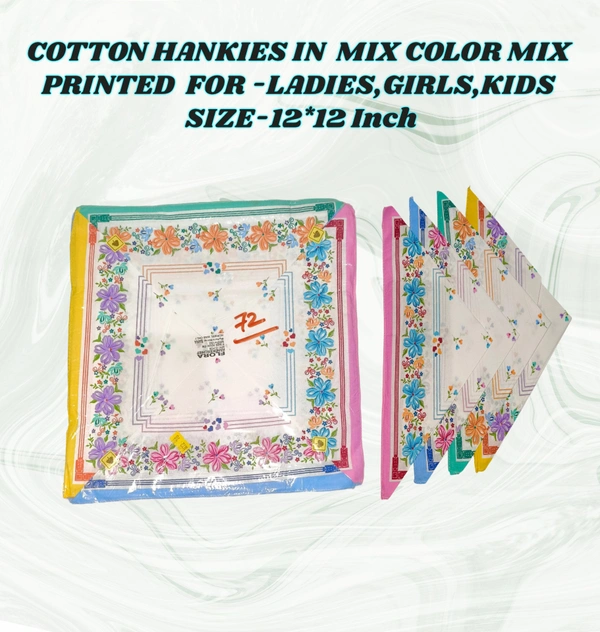 Cotton Multi Color  Multi Prints Colorful Hankies - 12