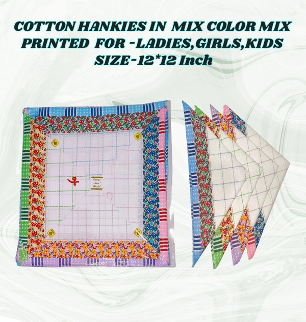 Cotton Multi Color Multi Prints Colorful Hankies - 12