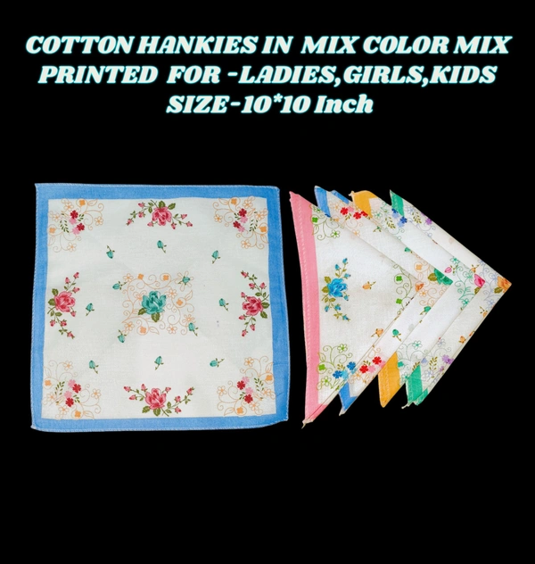 Cotton Multi Color Multi Printed Colorful Hankies Set Of 12 - 12