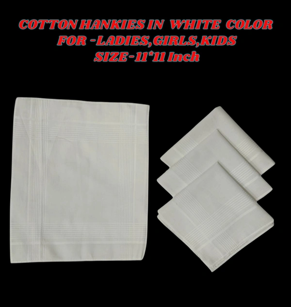 Cotton White Hankies For Kids Ladies Mens Girls - 12