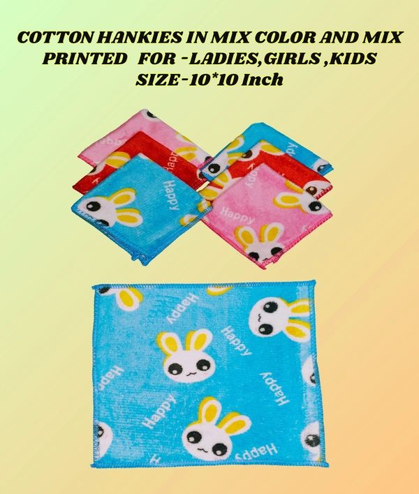 Cotton Hankies Multi Color Multi Printed Design For Girls Kids Ladies - 12