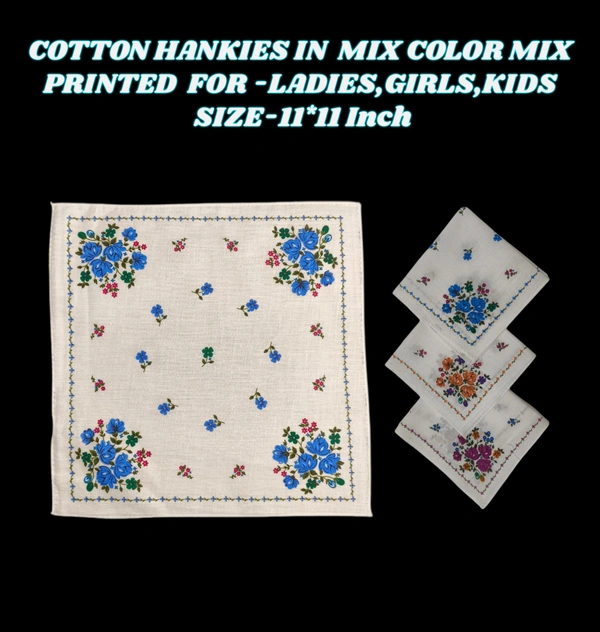Cotton Multi Color Multi Printed Colorful Hankies Set Of 12 - 12