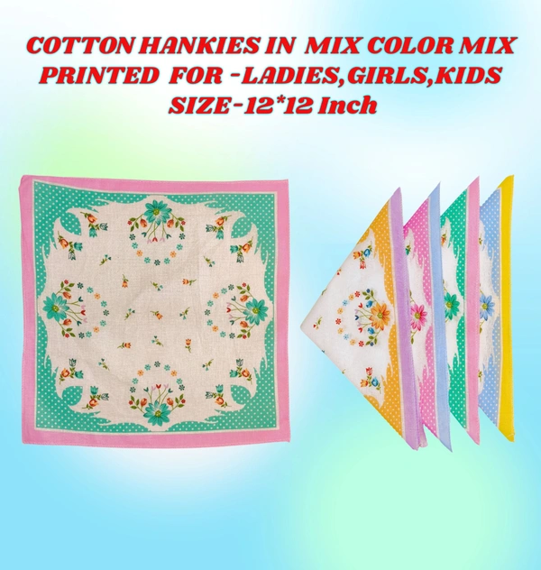 Cotton Multi Color Multi Printed Colorful Handkerchiefs - 12