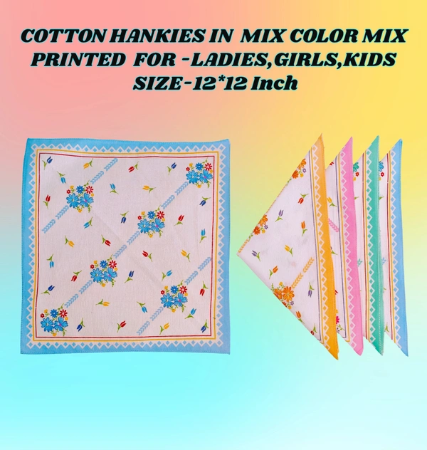 Cotton Multi Color Multi Printed Colorful Hankies Set Of 12 - 12