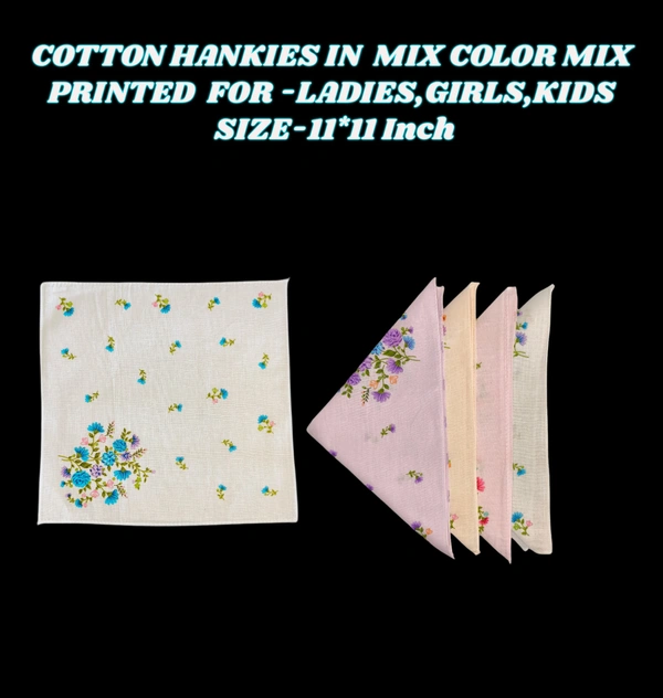 Cotton Multi Color Multi Printed Colorful Hankies - 12