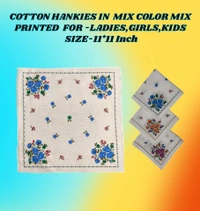 Cotton Multi Color Multi Printed Colorful Hankies Set Of 12 - 12