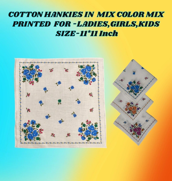 Cotton Multi Color Multi Printed Colorful Hankies Set Of 12 - 12