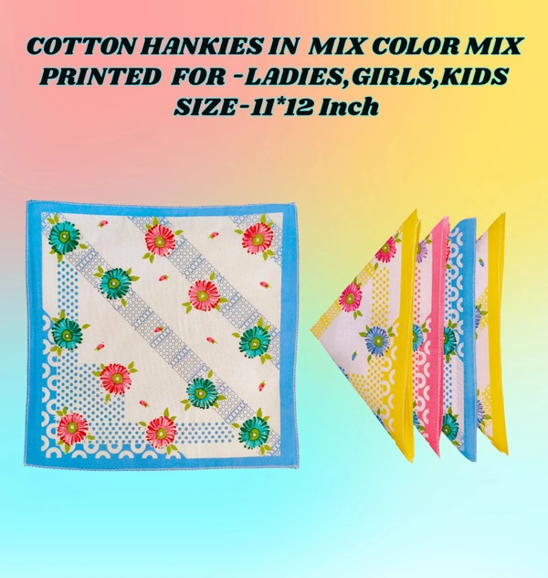 Cotton Multi Color Multi Printed Colorful Hankies Set Of 12 - 12