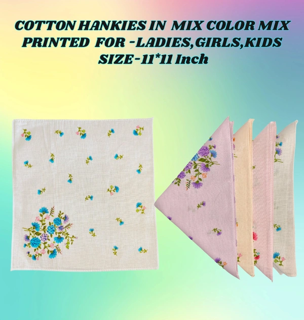 Cotton Multi Color Multi Printed Colorful Hankies - 12